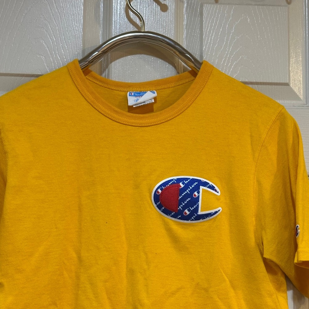 Champion Mens Big C Logo Script Fill T-Shirt Yellow Medium Short Sleeve‎ Tee - Picture 3 of 6